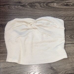 Cream Textured Strapless Top